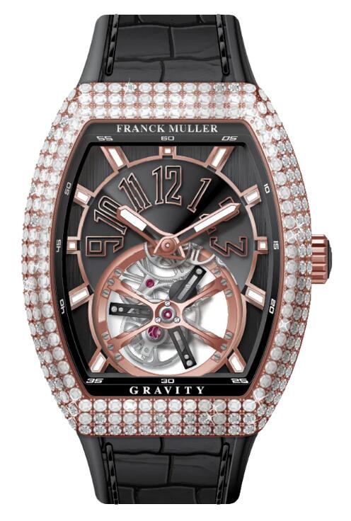 Buy Franck Muller Vanguard Gravity Tourbillon Rose Gold White Diamonds - Black Replica Watch for sale Cheap Price V 41 T GRAVITY CS D (NR) (5N) (NR NR 5N)